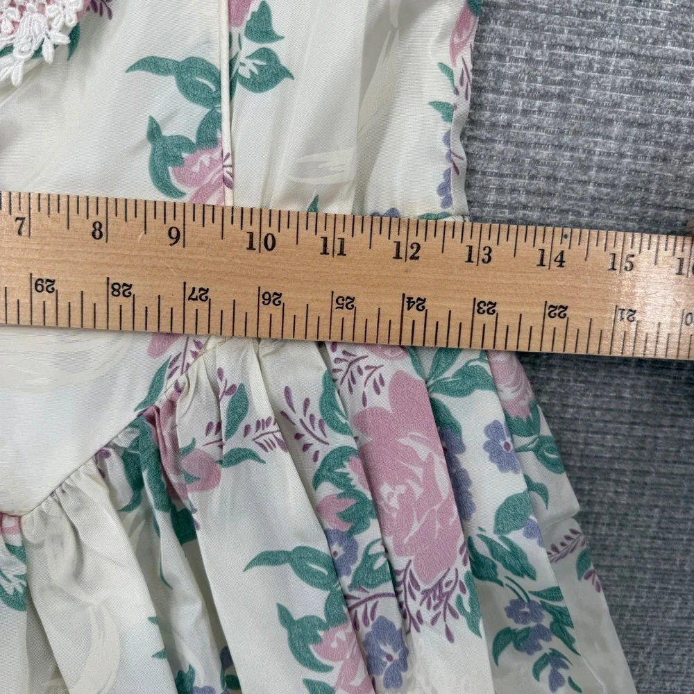 Vtg Scott McClintock Floral Dress Sz 6 Puff Sleeve Lace Cottage Coquette Basque - Picture 6 of 15